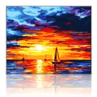 Sailboats in the sunset sea